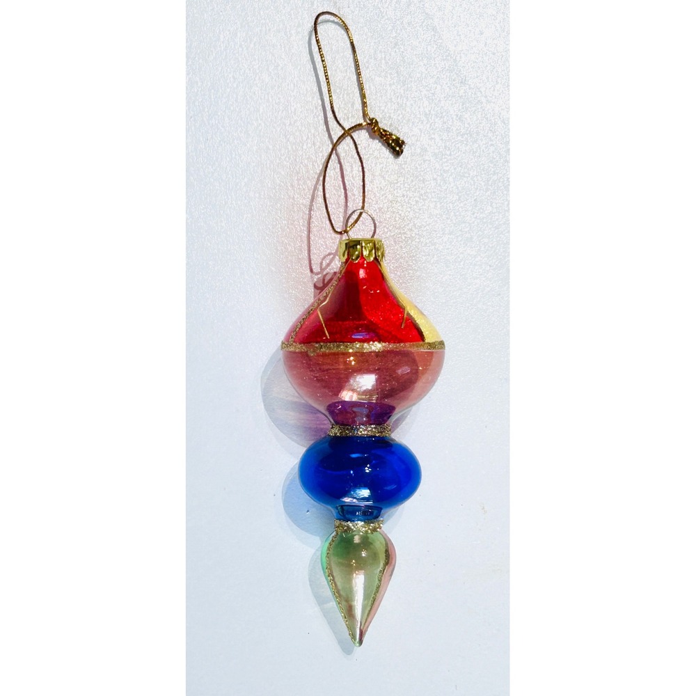 Christmas Holiday Ornament Hand Blown Glass Multicolor Excellent Retro Finial - Picture 1 of 3